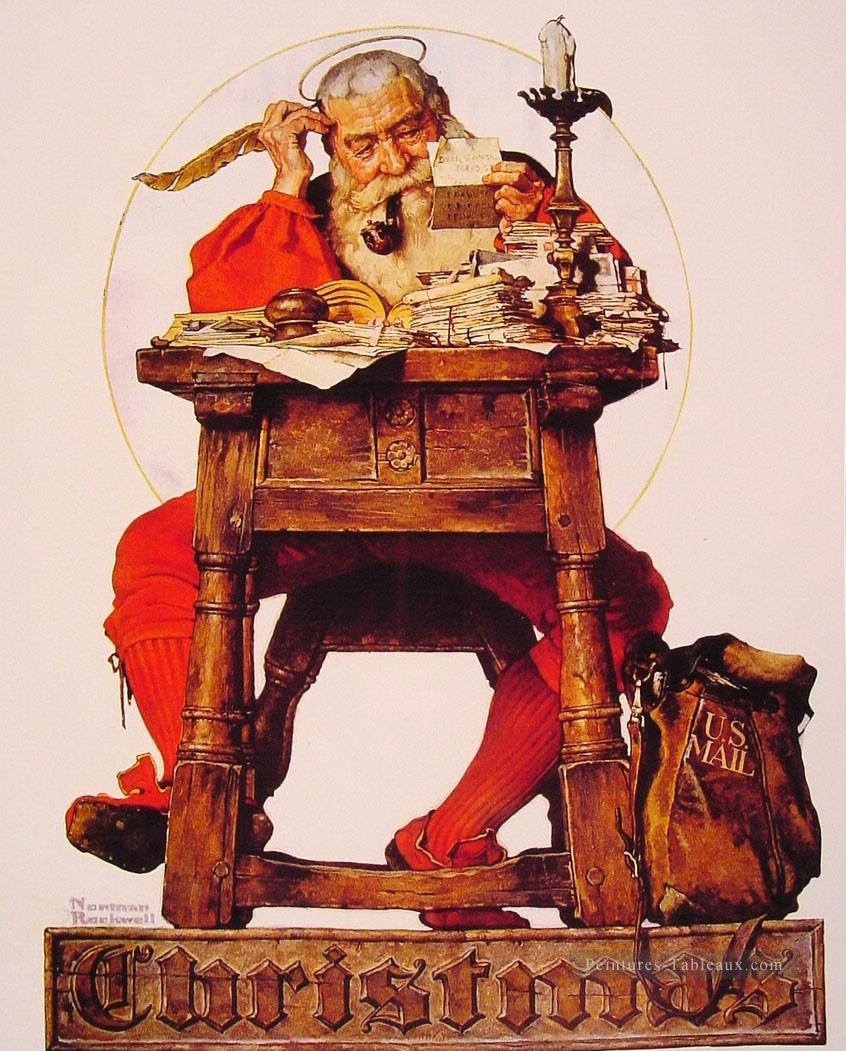 christmas santa reading mail 1935 Norman Rockwell Oil Paintings